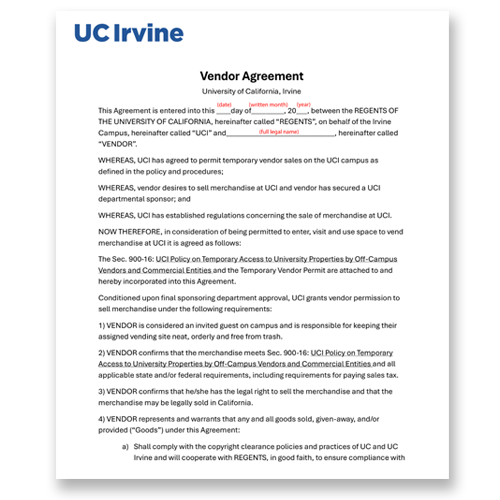 Vendor Fair Agreement Sample